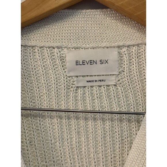 Eleven Six Women’s M/L Cardigan Sweater White With Blue Stripes Button Up Top - Picture 3 of 7